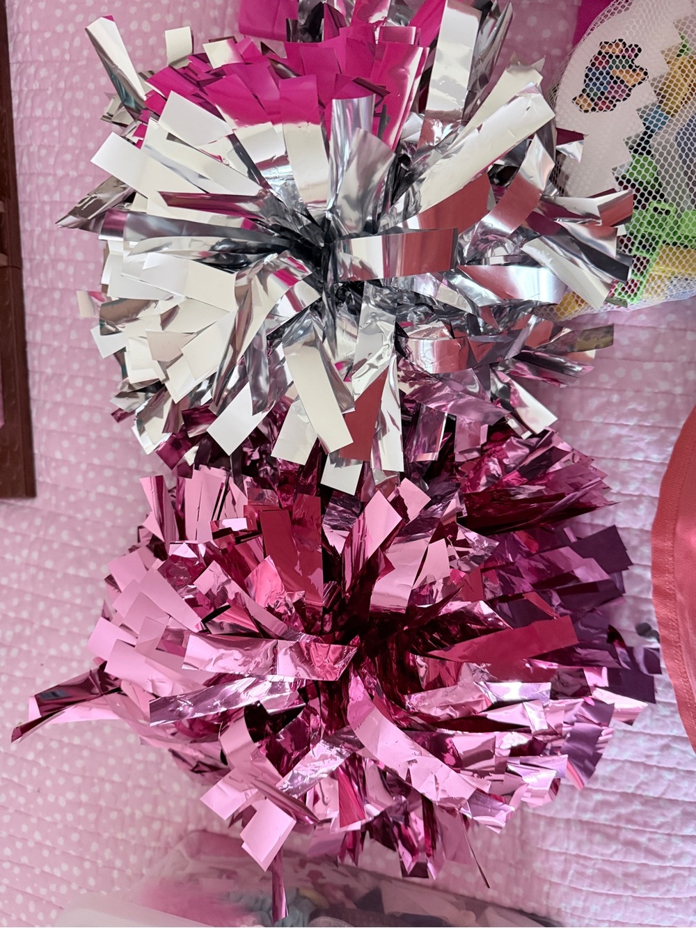 Metallic Pink and Silver Pom Poms - Party Cheer Decorations